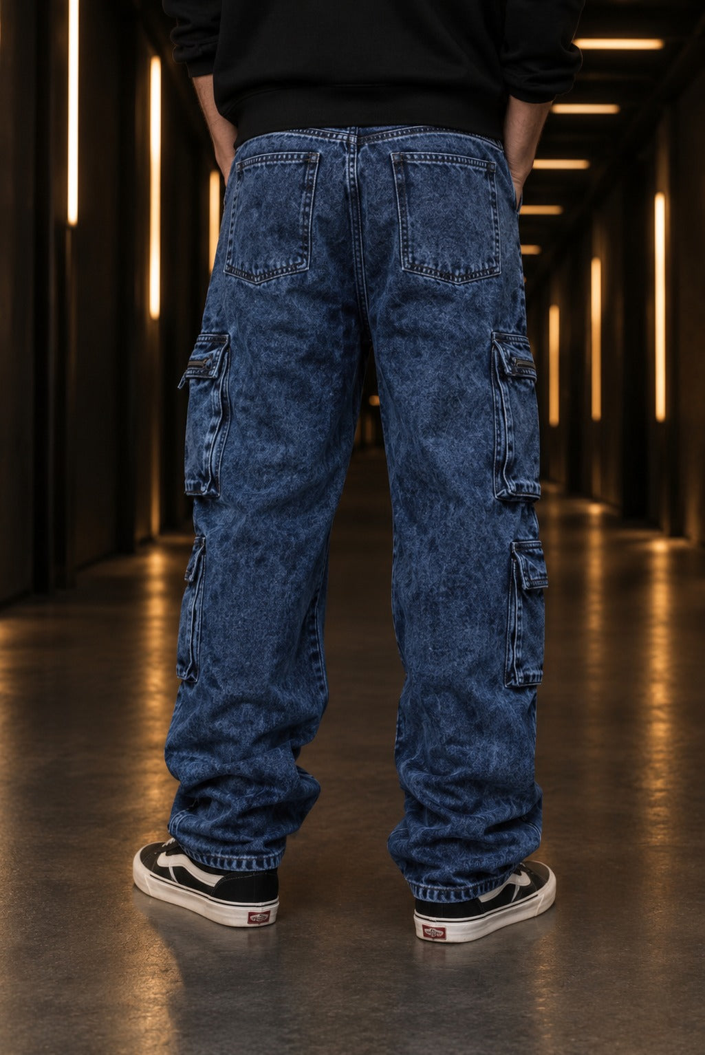 Jeans Cargo Baggy En Denim Azul Clásico