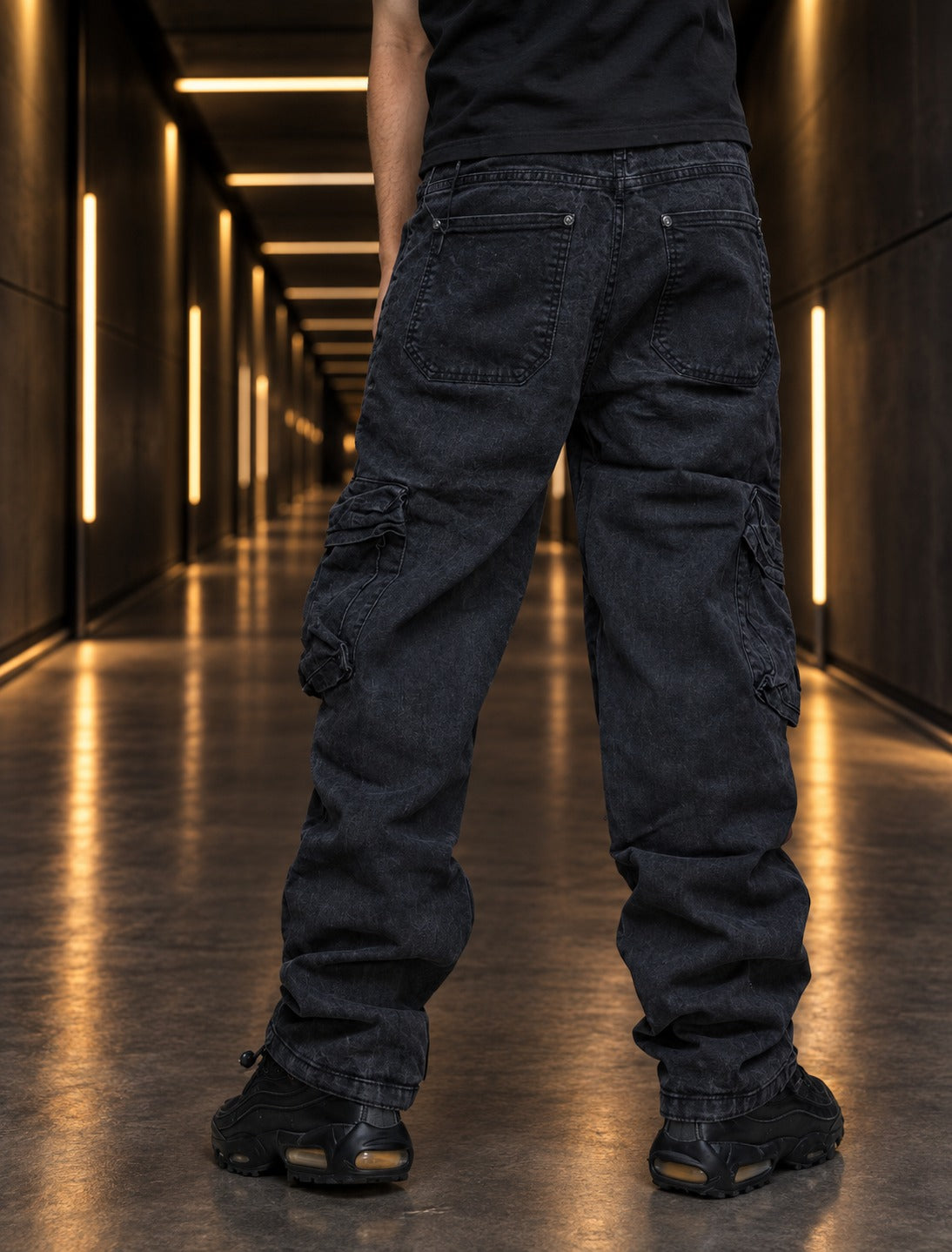 Cargo Negro Carbon Baggy Hombre