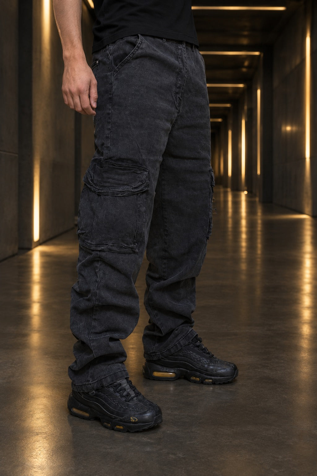 Cargo Negro Carbon Baggy Hombre