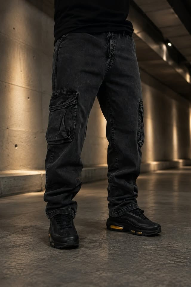 Cargo Negro Carbon Baggy Hombre