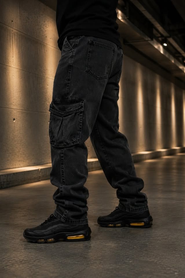 Cargo Negro Carbon Baggy Hombre